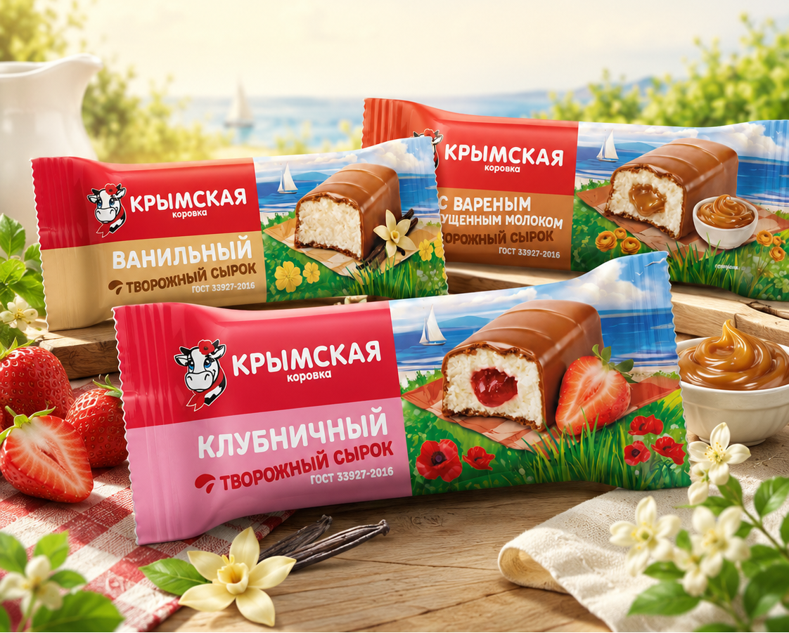 НОВИНКА! ГЛАЗИРОВАННЫЕ ТВОРОЖНЫЕ СЫРКИ ОТ ТМ "КРЫМСКАЯ КОРОВКА"!
